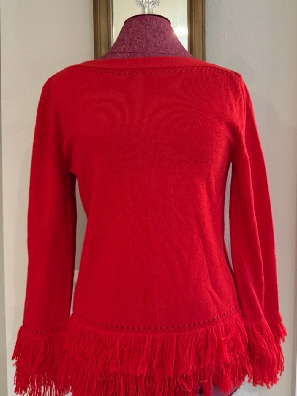 Trina Turk Red Fringe Hem Sweater